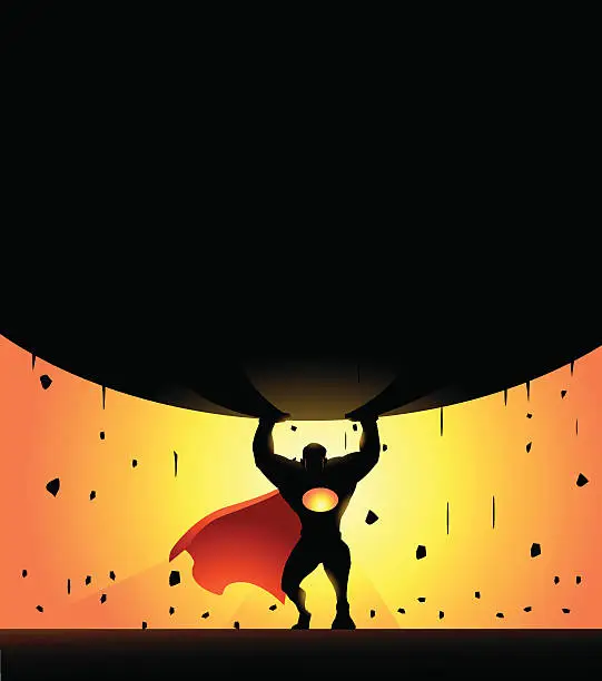 Vector illustration of Vector Superhero Lifting a Heavy Weight