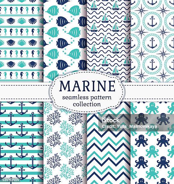 Vessels Pattern Sea And Nautical Seamless Patterns Set Stock Illustration - Download ...