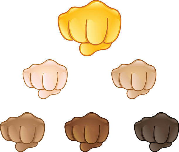 Fisted hand sign emoji Fisted hand sign emoji set of various skin tones punching one person shaking fist fist stock illustrations