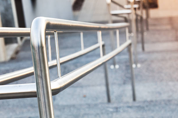 istock Shining urban metal handrails on a stairway 534193242