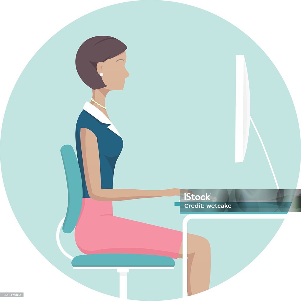 Mujer usando una computadora - arte vectorial de Trabajar libre de derechos