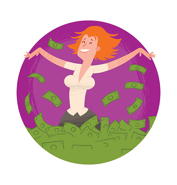 istock Round frame, happy woman with ginger hair bathing in money 534195770