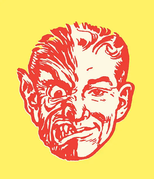 Vector illustration of Man with Half Monster Face