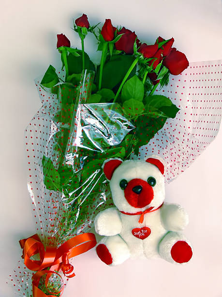 Valentine's Day greetings with teddy bear and copyspace.