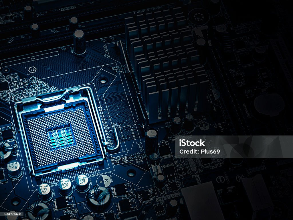 PC-motherboard Nahaufnahme, Blaue Ton - Lizenzfrei Nahaufnahme Stock-Foto