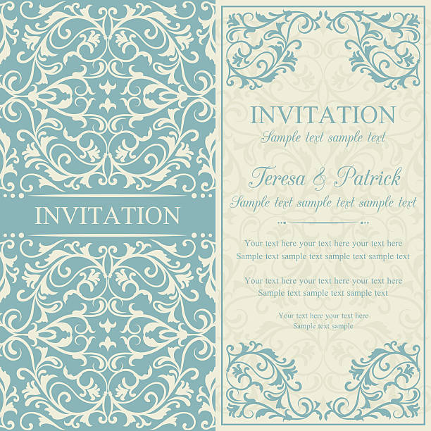 barocke einladung, blau und beige - frame retro revival label invitation stock-grafiken, -clipart, -cartoons und -symbole