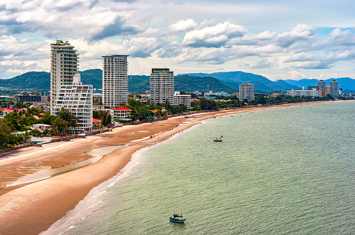 A cityscape view of Hua Hin and it's beach in Thailand