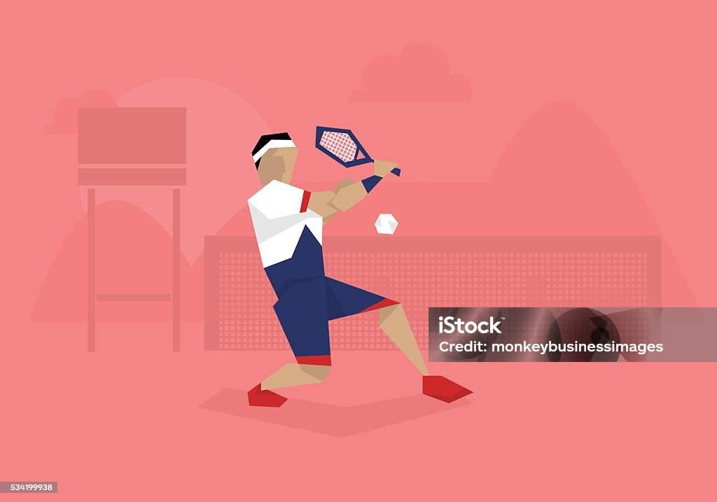 Illustration Of Male Tennis Player Competing In Match Achievement stock vector