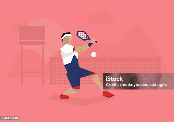 Illustration Of Male Tennis Player Competing In Match Stock Illustration - Download Image Now