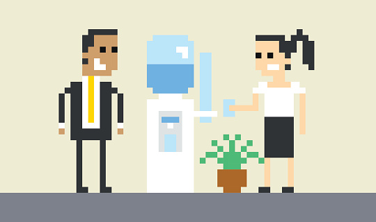 Pixel Art Image Of Businesspeople By Water Cooler In Office