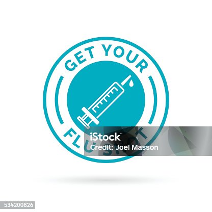 istock Get your flu shot vaccine sign with blue syringe icon. 534200826