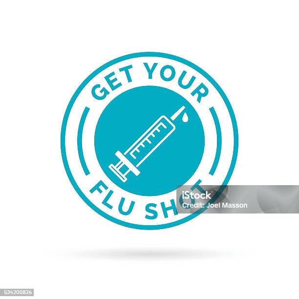 Get Your Flu Shot Vaccine Sign With Blue Syringe Icon向量圖形及更多流感疫苗圖片
