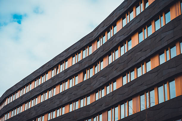 Diagonal black lines between floors in building