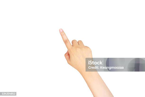 Female Hand Touching Pointing To Something Stock Photo - Download Image Now - Pointing, Women, Touching