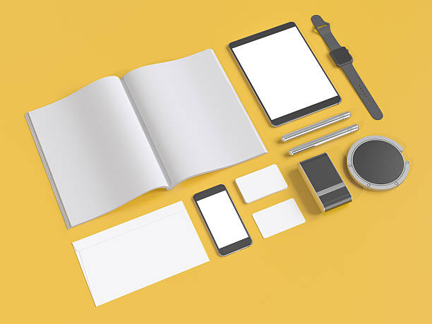 istock Grey branding mockup. Template set on yellow background 534205004