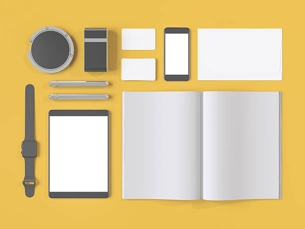 istock Grey branding mockup. Template set on yellow background 534205052