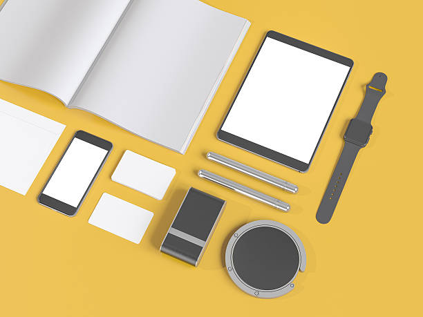 istock Grey branding mockup. Template set on yellow background 534205098