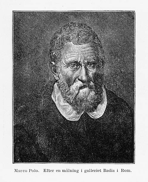 Portrait of Marco Polo Engraving, 1254-1324 Beautifully Illustrated Antique Engraved Victorian Illustration of a Portrait of Marco Polo Engraving, 1254-1324. Source: Kristofer Columbus, Lefnad Och Resor (Christopher Columbus, Life and Voyages), Published in 1893. Original edition from my own archives. Copyright has expired on this artwork. Digitally restored. marco polo explorer stock illustrations