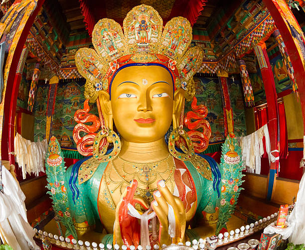 Maitreya Buddha, upper part of the Giant statue, Thikse Monastery stock photo