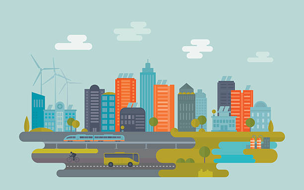 illustrazioni stock, clip art, cartoni animati e icone di tendenza di città verde - risorse sostenibili illustrazioni