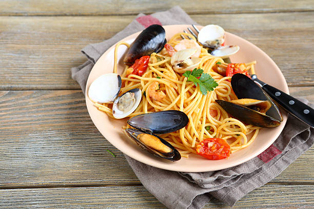 istock Nutritional Italian pasta with mussels and squid meat on  plate 534216803