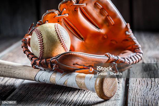 Old Baseball Ball And Golden Glove Stock Photo - Download Image Now - Baseball - Ball, Baseball - Sport, 2015