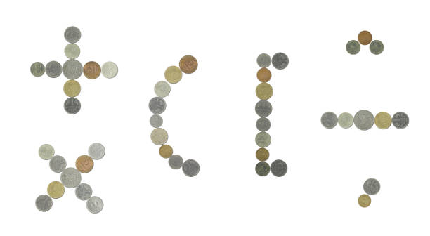 istock plus,minus,multiply,brackets and comma sign with old coins 534218086