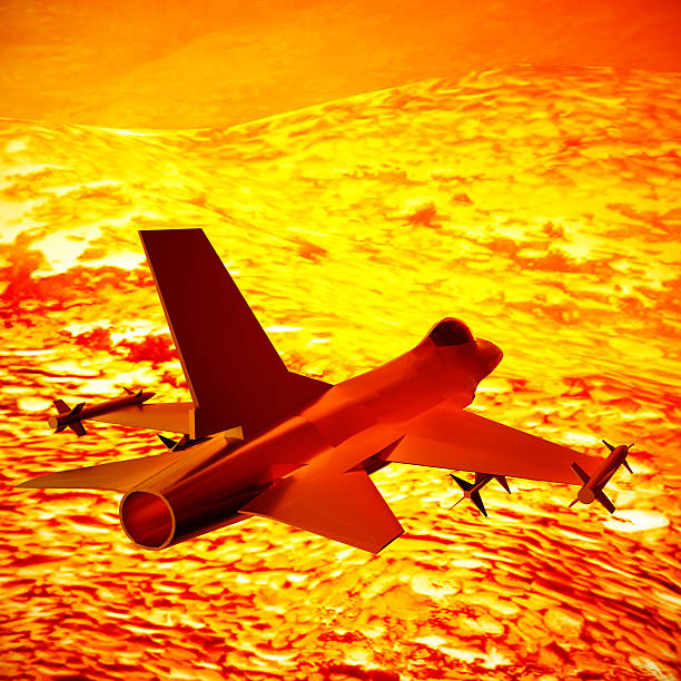 istock Fighter jet flying against a blue sky, 3d illustration 534219144