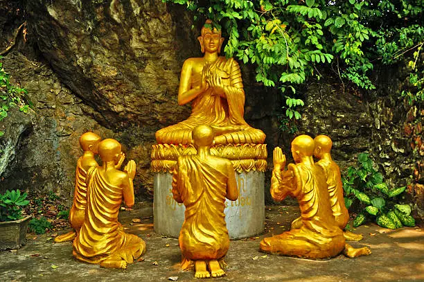 Buddha and Monks in Meditation, Wat Phou Si, Luang Prabang, Laos