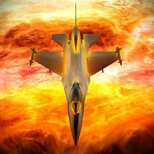 istock Fighter jet flying against a blue sky, 3d illustration 534219236