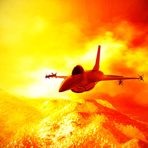 istock Fighter jet flying against a blue sky, 3d illustration 534219302