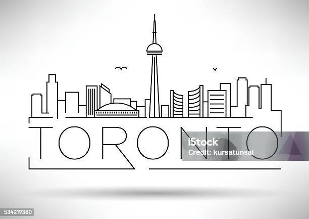 Minimal Toronto City Linear Skyline With Typographic Design Stock Illustration - Download Image Now