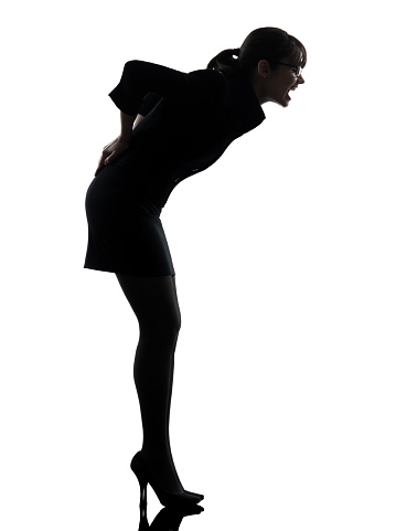 business woman backache pain silhouette studio isolated on white background