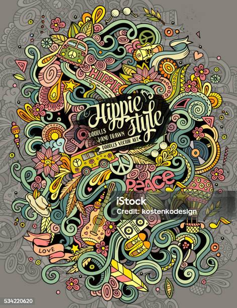 Cartoon Doodles Hippie Illustration Stock Illustration - Download Image Now - Backgrounds, Doodle, Music