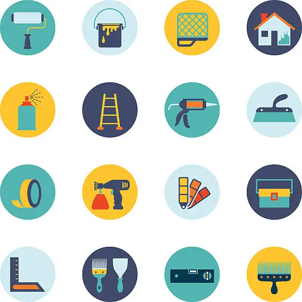 Vector illustration of House Painting Icon Set