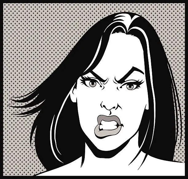 Vector illustration of Very Angry Woman in Blach and White