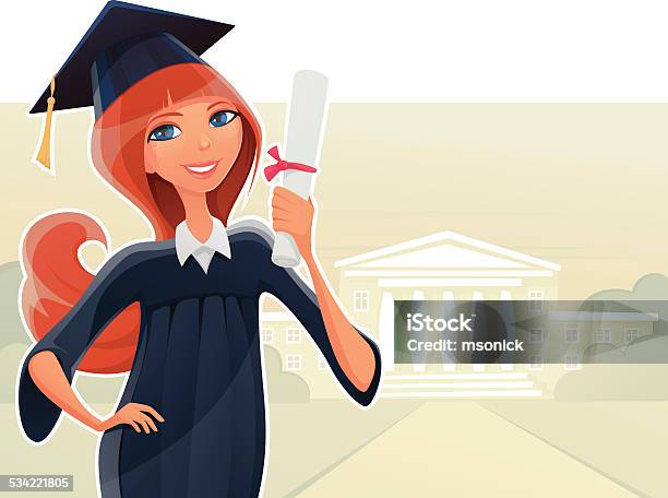 Ilustración de Mujer De Graduación y más Vectores Libres de Derechos de Graduación - Graduación, Estudiante, Mujeres