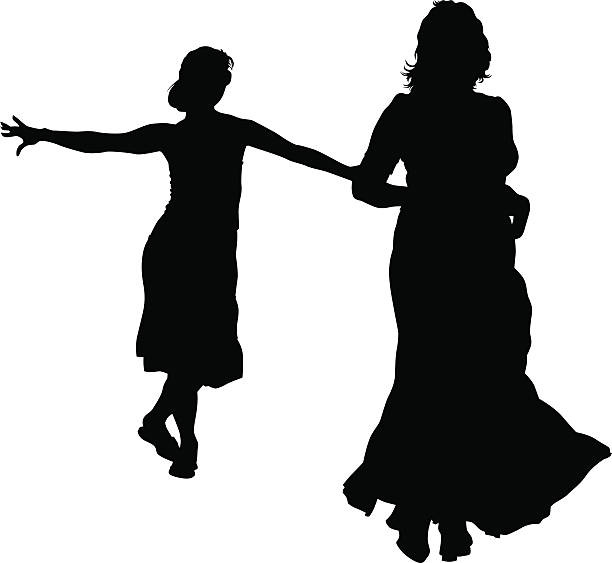 Dance couples girls Silhouettes of young dancing girls on a white background vex nightclub stock illustrations