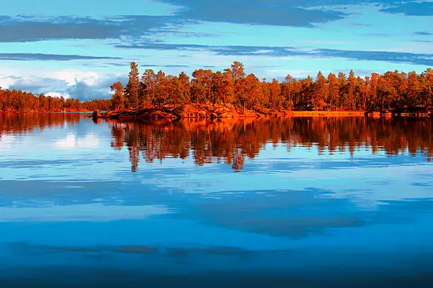 Sunset on Lake Inari in summer (Lapland, Finland).