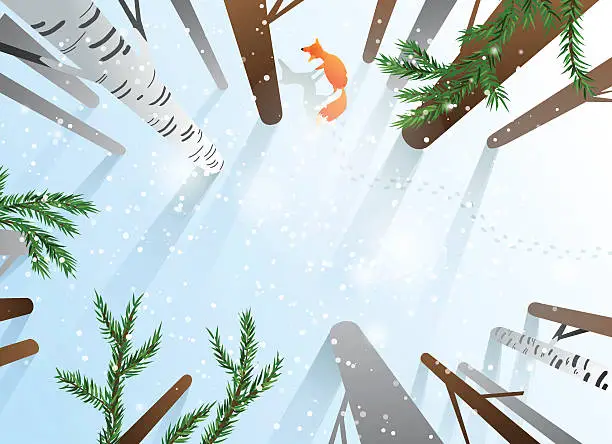 Vector illustration of Winter forest in perspective