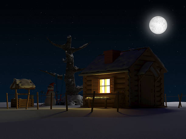 istock Classic Wooden House with Lights in a Beautiful Wintry Landscape 534227437