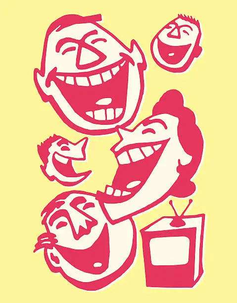 Vector illustration of Family of Four Laughing at Television