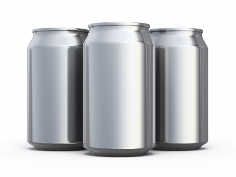 3d render Drink Cans stacking perspective view (isolated on white and clipping path)