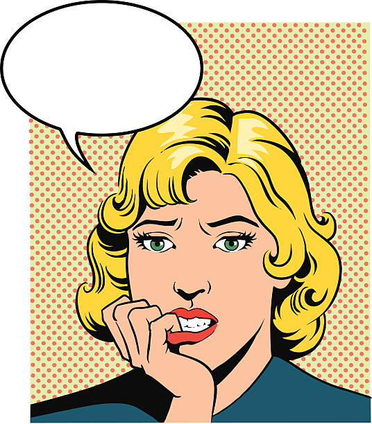 Worried Retro Style Woman All images are placed on separate layers. They can be removed or altered if you need to. No gradients were used. No transparencies.  comic book women pop art distraught stock illustrations