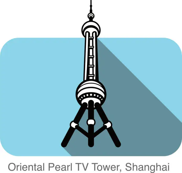 Vector illustration of Oriental Pearl TV Tower, Shanghai, landmark flat icon design
