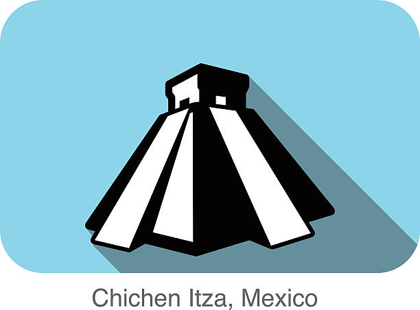 illustrazioni stock, clip art, cartoni animati e icone di tendenza di chichen itza, messico, punto di riferimento piatto icona - religious icon interface icons globe symbol