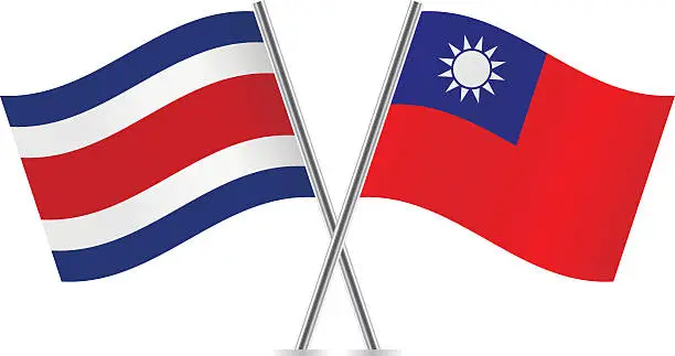 Vector illustration of Costa Rica and Taiwanese flags. Vector illustration.