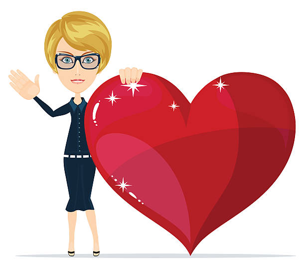 말풍선이 있는 아름다운 젊은 거대한 심장 joyfully - heart shape heart suit valentines day love stock illustrations