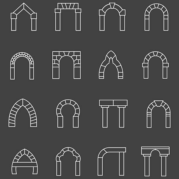 ilustrações de stock, clip art, desenhos animados e ícones de branco linha plana vetor ícones para archway - ancient past classic monument