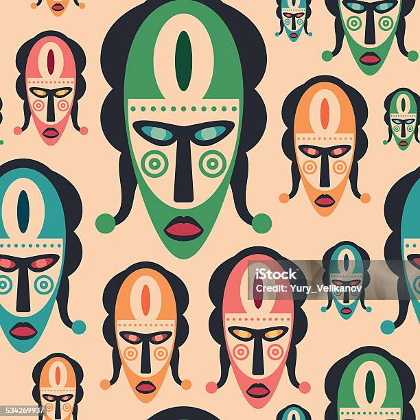 Seamless Pattern With Colorful Carnival Masks Stock Illustration - Download Image Now - 2015, Abstract, Adult